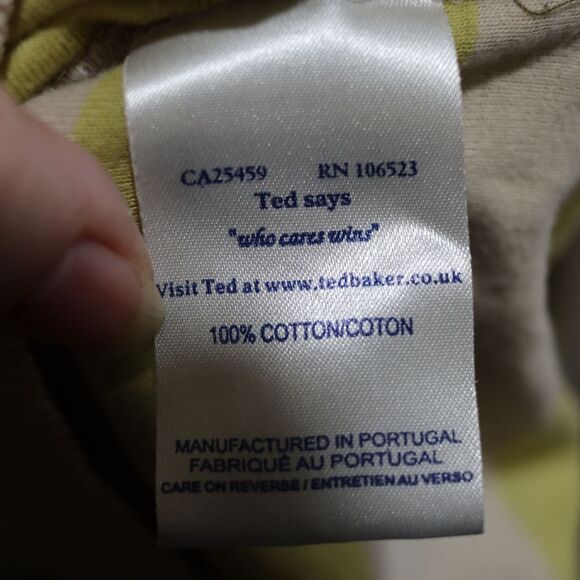 Ted Baker Men’s Preppy Yellow Gray Stripe Cotton Crewneck Sweater Medium Chic - Picture 13 of 13